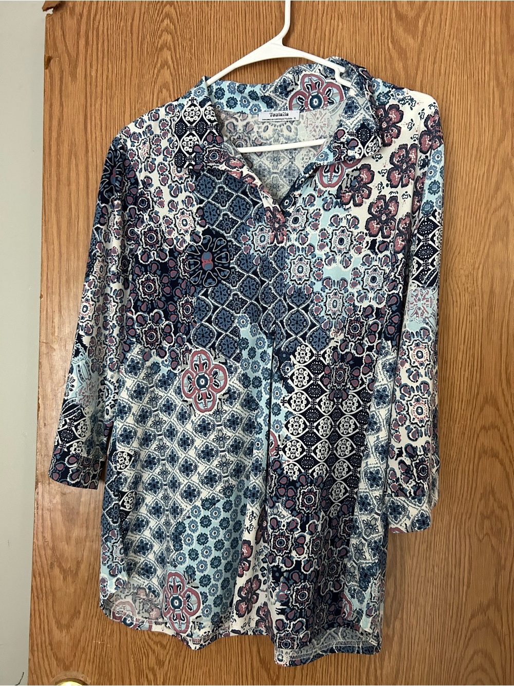 Blue Floral Patchwork Button-Front Top